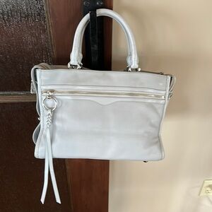 Rebecca Minkoff leather top handle satchel in a periwinkle color.